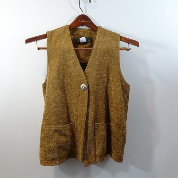 Vintage ORVIS Mustard Yellow Tan Chenille Vest Size S Boxy Loose Fitting Lagenlo - Picture 1 of 7